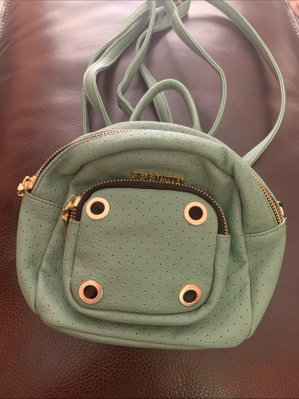 Steve Madden Sage Green Perforated Crossbody with Gold Accents convertible